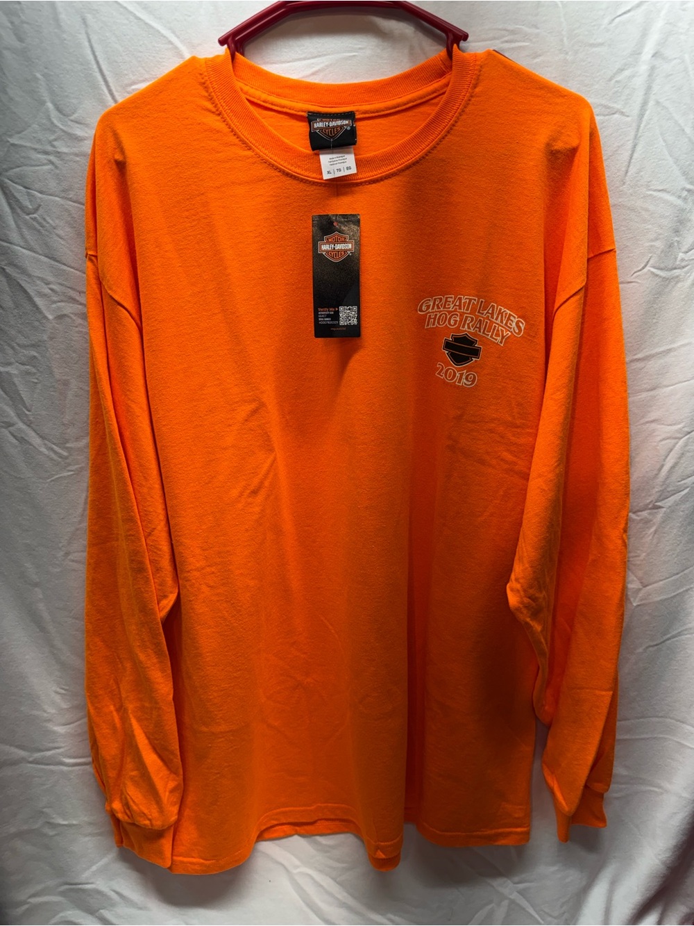 Harley-Davidson Men’s Long Sleeve Tee in Bright Orange with Event Logo